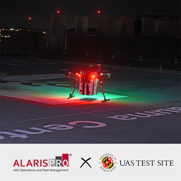 UMD UAS test site, aircraft at night